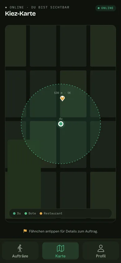 App: Kiez-Karte mit 500-Meter-Kreis um den Runner