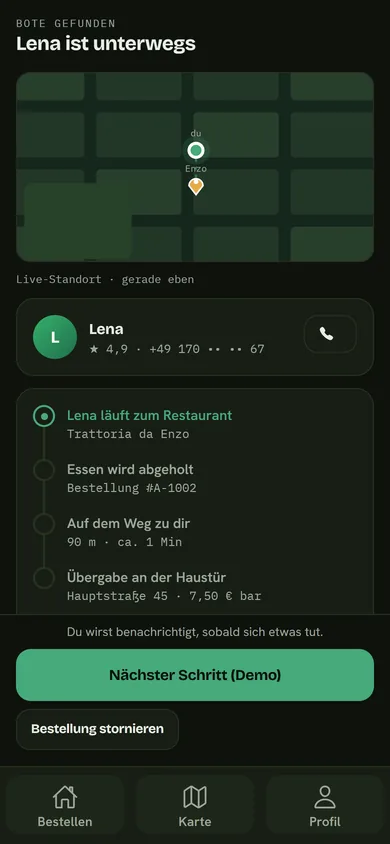 App: Lena ist unterwegs – Live-Karte und Fortschritt bis zur Übergabe